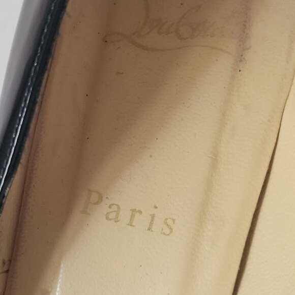 Christian Louboutin Black Patent Leather Peep Toe Cork Sole Platform Wedges - Picture 12 of 14